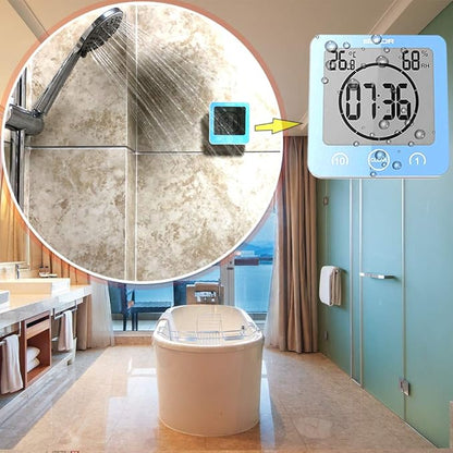 Waterproof Hanging Wall Clock Shower Timer, Large Digital Bathroom Alarm Clock for Kids, Big Visual Kitchen Cooking Countdown Timer, Bath Temperature Humidity Meter Mirror Suction Cup Timer (Blue)
