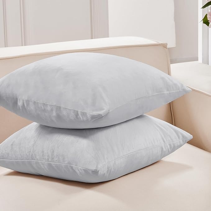 Deconovo Super Soft Plush Decorative Velvet Throw Pillow Covers 22x22 in for Couch, Set of 2, Light Grey