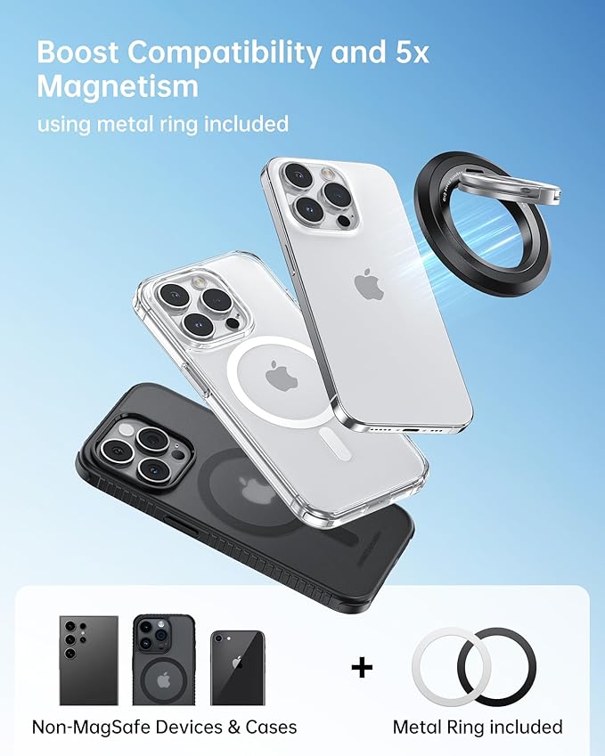 SYNCWIRE for MagSafe Phone Grip, 360° Rotation Magnetic Cell Phone Grip Magnetic Ring Holder Kickstand Mag Safe Ring Stand Compatible with iPhone 17 16 15 14 13 12 Pro Max MagSafe Accessories Android
