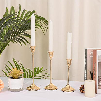 Candlestick Holders 6 PCS, Metal Taper Candle Holder, Gold Candle Holders for Pillar Candles, Vintage Dining Table Centerpiece Decorations for Wedding Party Christmas Halloween Decor