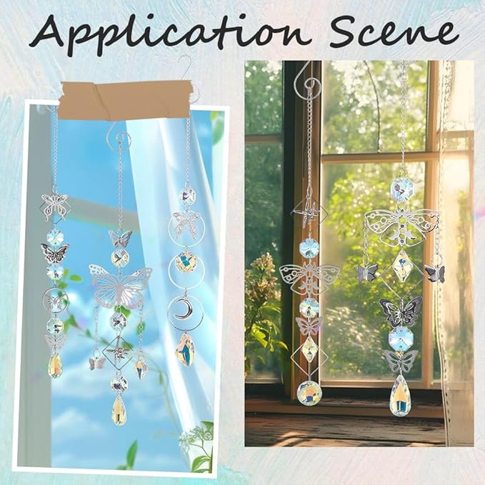 SUNNYCLUE 1 Box DIY 4 Sets Suncatcher Kits Crystal Butterfly Suncatchers Prism Rainbow Maker Star Moon Butterflies Hanging Sun Catchers for Windows Indoor Outdoor Home Garden Party Wedding Decor Gifts