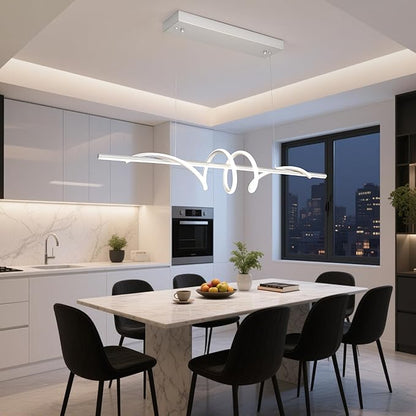 Modern LED Pendant Light, 39.37in Silver Chandelier Dimmable,3000K-6000K Adjustable Color Temperature, Aluminum Modern Kitchen Light Fixture for Dining Room