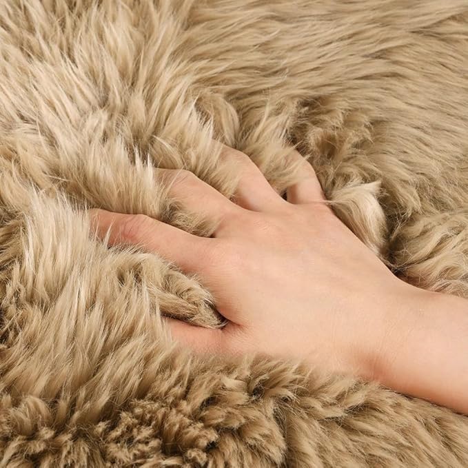 LLB Genuine Sheepskin Area Rug Wool Rug Fur Carpet Fluffy Shaggy Fur Rug for Living Room Kids Bedroom Real Sheepskin Throw Lambskin Rugs Sofa Mat Chair Seat Covers (Tan, 2 x 6 ft Sheepskin)