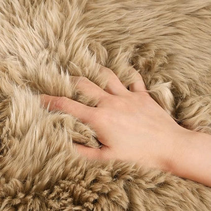 LLB Genuine Sheepskin Area Rug Wool Rug Fur Carpet Fluffy Shaggy Fur Rug for Living Room Kids Bedroom Real Sheepskin Throw Lambskin Rugs Sofa Mat Chair Seat Covers (Tan, 2 x 6 ft Sheepskin)