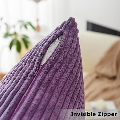 Home Brilliant Purple Pillow Covers Decorative Throw Pillows Striped Corduroy Velvet Large Euro Sham Couch Throw Pillow Cover for Bed, 24x24 inch, Eggplant