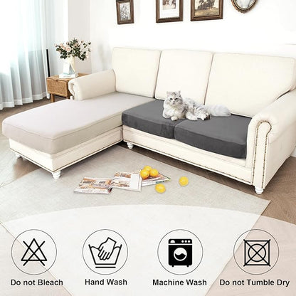 NAISI Waterproof Couch Cushion Covers Thick Velvet Fabric Washable Sofa Slipcovers 2 Pieces Individual Sectional Couch Covers with Elastic Bottom(2 Pcs for 2-Seat or Backrest,Grey)