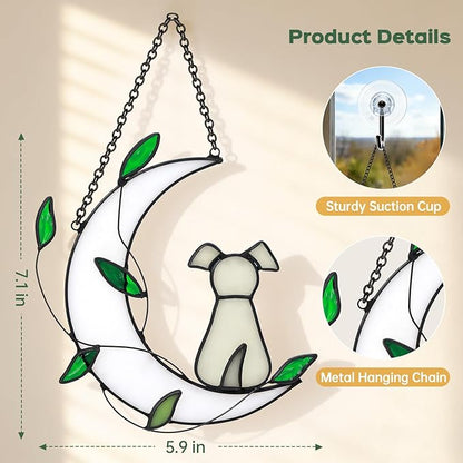 Stained Glass Window Hanging Suncatcher, IDEA SHOW Dog Memorial Gifts for Loss of Dog Sympathy Remembrance Suncatcher, Handcrafted Dog Memorial Gift for Lover Dog Loss Pet Bereavement