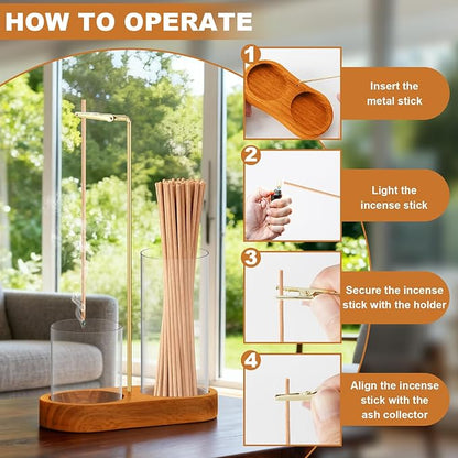 3-in-1 Incense Holder for Sticks, Incense Burner Holder with Glass Ash Catcher & Stick Storage, Bedroom House Yoga Meditation Zen Decor, Spa Gifts for Women, Unique Cozy Home Decor, Natural Wood