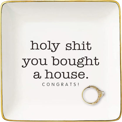 Housewarming Present-Funny Homeowner Keepsake from Real Estate Broker-Congratulation New House Gifts-Happy New Home Gift-Congrats First House Present-Jewelry Tray Trinket Holder Ring Dish