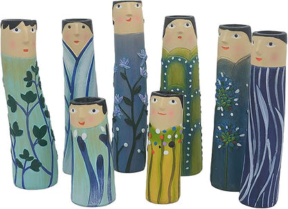 Spring Bud Vases, Bohemian Family Face Vase Boho Cute Home Decor, Character Vase Flower Plant Holder Bathroom Shelf Decor for House Decor Living Room Wedding Centerpieces (C)