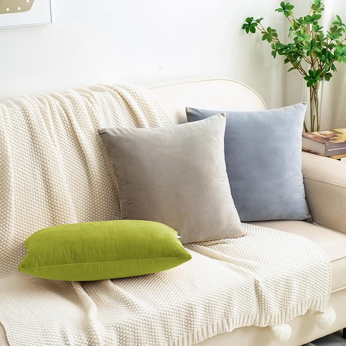 HWY 50 Leaf Green Velvet Rectangular Throw Pillow Covers 12x20 Inch, Pack of 2 Soft Cozy Solid Decorative Luxury Cushion Cases for Couch Sofa Bed Living Room Bedroom