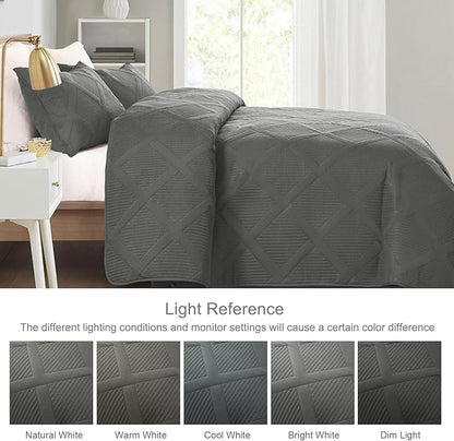 Exclusivo Mezcla Twin Size Quilt Set - Grey Quilts Bedding Set with 2 Pillow Shams, Modern Bedspread with Striped Pattern, Soft Lightweight Bedspreads Coverlets for All Seasons