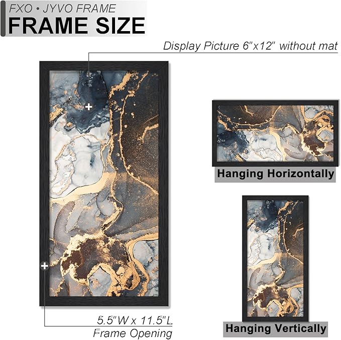 Engineered Wood 6x12 Picture Frame Set of 2, Black Frame for 6 x 12 Inch Picture Poster Photo, Light Weight 6 by 12 Frame with Wood-grain for Wall - 2 Pack/Black/6"x12"