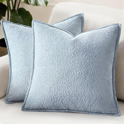 MIULEE Pack of 2 Decorative Textured Boucle Throw Pillow Covers 18x18 Inch Light Blue Broadside Thick Coastal Boho Pillows for Farmhouse Accents Sofa Couch Bedroom Living Room Home Decor