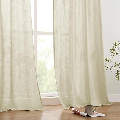 Joydeco Linen Curtains 84 Inch Length 2 Panels Set, Light Filtering Curtains for Bedroom Living Room,Linen Blend Drapes 52 Inches Wide with Back Tab Rod Pockets (W52 x L84 Inch, Natural)