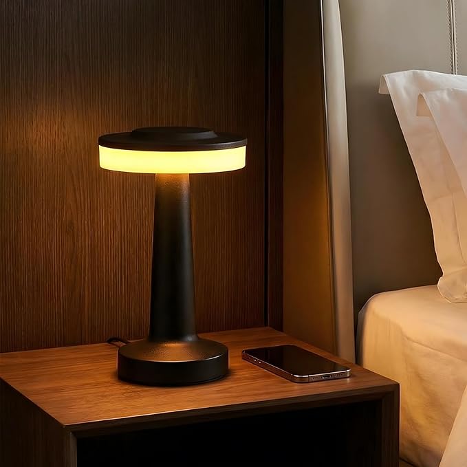 Riakrum 4 Pcs LED Portable Cordless Table Lamp with Touch Sensor 3 Color Stepless Dimming Rechargeable Battery up to 15 Hours Cordless Table Light Wireless Lamp for Nursery (Black)
