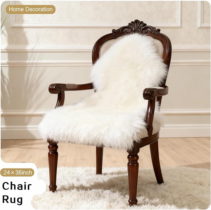 White Faux Fur Sheepskin Area Rug for Living Room Bedroom, 4 x 6 Feet Ultra Soft Shaggy Fuzzy Furry Carpet Chair Throw Large Rugs for Kids, Girls, Nursery Room Decor Dorms