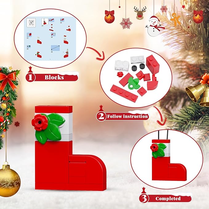 Christmas Advent Calendar 2025 Blocks Ornament Decor Sets Compatible with Lego, Santa Nutcracker Gingerbread Reindeer Building Toys Sets, 24 Days Countdown to Christmas Toys Gifts For Boys and Girls