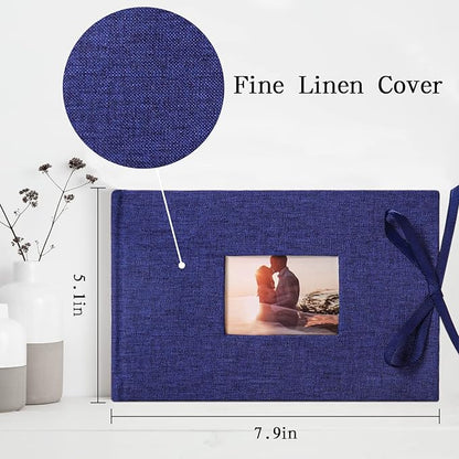Vienrose Photo Album 4x6 50 Pockets Linen Frame Cover with Memo Areas Photobook Mini Slip-in Picture Book for Wedding Baby Vacation, Blue
