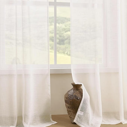 Joydeco Sheer Curtains 72 Inches Long, Cream Curtains for Living Room 2 Panels Set, Ivory Curtains Window Privacy Assured with Light Filtering(W52 x L72 Inch,Ivory)