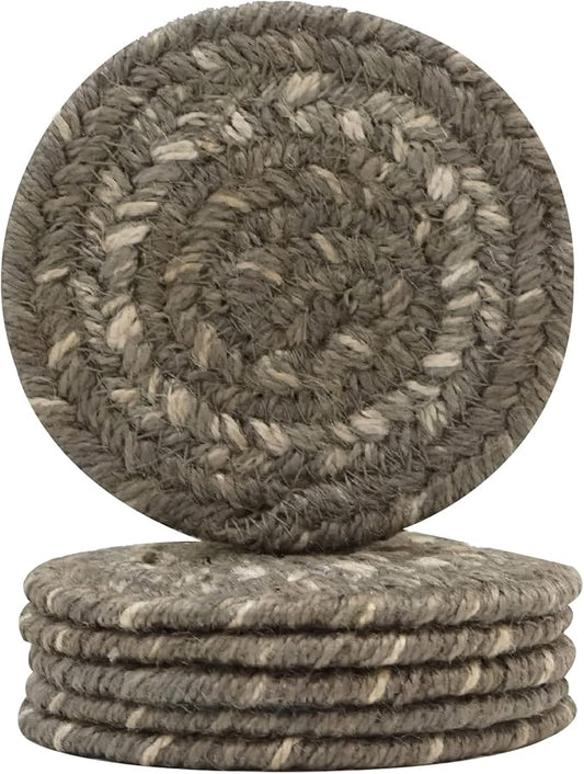 Homespice Grey Cloud Jute Braided Rope Coasters 4", Warm Lodge and Cabin Decor, Set of 6, Multicolor - Durable, Absorbs Moisture, Easy to Clean and Protects Furniture