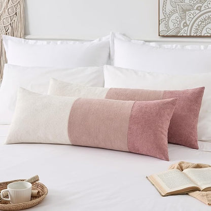 Kevin Textile 14x36 Inch Long Lumbar Cover 1 Pack Valentines Day Patchwork Soft Textured Waterproof Rectangle Cushion Elegant Accent Pillows for Couch Sofa Chair Bed Home Decor Indoor Outdoor Pink