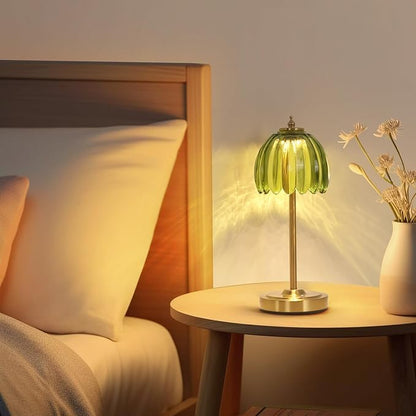Tulip Lamp Shades Replacement, 5" Dia. * 4.25" H，0.394” Top Hole Green Glass Sconce Shade Heavy and Thick for Table Lamp, 2 Pack