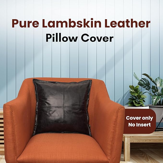 LL LEATHER LOVERS Lambskin Leather Pillow Cover - Sofa Cushion Case - Decorative Throw Covers for Living Room & Bedroom, 22x22 Inches - Ink Blue Box Pack of 1