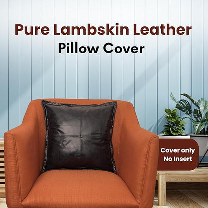 LL LEATHER LOVERS Lambskin Leather Pillow Cover - Sofa Cushion Case - Decorative Throw Covers for Living Room & Bedroom, 16x16 Inches - Ink Blue Box Pack of 1