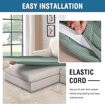 H.VERSAILTEX Super Stretch Individual Chaise Cover Sectional Couch Covers for L Shaped Sofa Both Left/Right Featuring Thick Jacquard Textured Twill Fabric (1 Piece Chaise Cover, Sage)