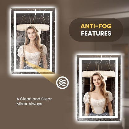 LOAAO 23.6"x35.4" LED Mirror for Bathroom, Lighted Bathroom Mirror with Lights, Anti-Fog, Dimmable, Memory Function, Easy to Install, Clear Reflection