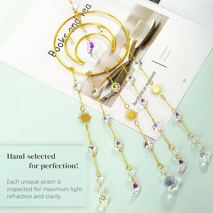 H&D HYALINE & DORA Crystal Suncatcher Moon Sun Catcher Window Suncatchers Crystal Wind Chimes for Window Home Garden Backyard Decor Light Catchers Gift for Women