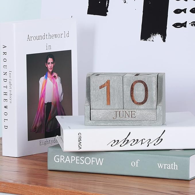 Wooden Desk Calendar,Desk Calendar Blocks for Teachers,Office Perpetual Date Block Small Home Desktop Decor Chic Vintage Month with Number Cubes Display Rustic Decoration(Vintage Grey)