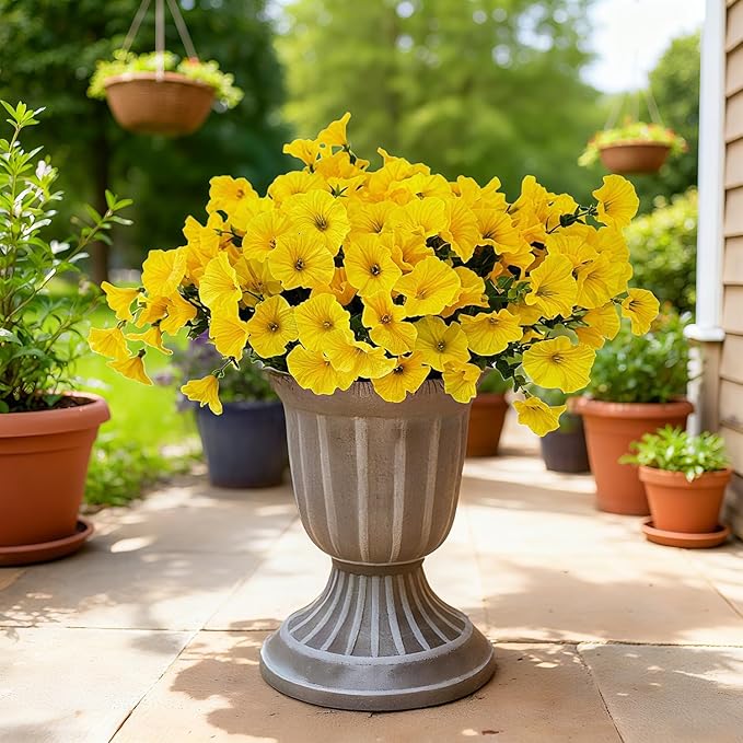 Artificial Silk Flowers for Outdoor Decoration,12 Bundles Faux Flowers Colorful Morning Glory with Eucalyptus Fake Plants Greenery UV Resistant for Outside Front Door Planter Porch Patio Yard