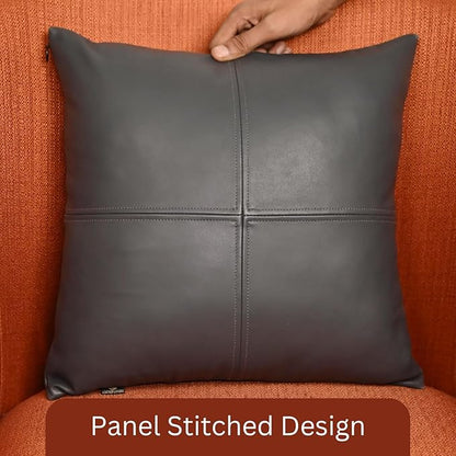 LL LEATHER LOVERS Lambskin Leather Pillow Cover, Hand Panel Stitched Leather Decorative Throw Pillow Covers for Couch Sofa Bed Living Room Garden (14x14 Inches, Dark Grey Pack of 1)