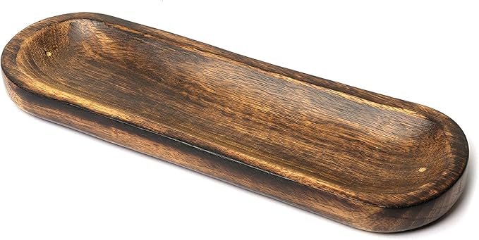 Bless-International Traditional-Handmade-Tray-Burner Wooden-Trat-Incense-Stick-Holder Ash-Catcher-Stand for-Aromatherapy-Meditation-Yoga (11x4x1.22 Inches)