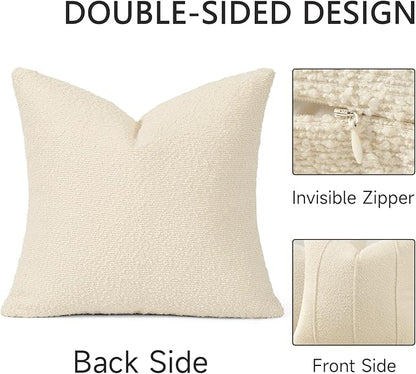 YCOLL Textured Boucle Throw Pillow Covers 20x20 Pack of 2 - Soft Neutral Striped Cushion Covers, Cozy Accent Decorative Pillow Covers for Couch, Sofa, Bed, Living Room (Cream)