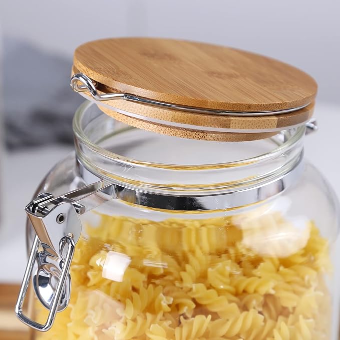 KKC HOME ACCENTS Clear Glass Cookies Jars with Airtight Lids,Airtight cookie jars with Locking Clamp Lids for Kitchen Counter,Large Sealed Glass Jars for Candy,Nut,67 Fluid-oz