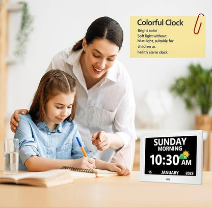 10 Inch Clock with Day and Date for Elderly Large Display Digital Clocks 12 Alarm 3 Display Modes Large Font Alzheimer's Clock Alarm Clocks for Seniors Auto DST 10in White
