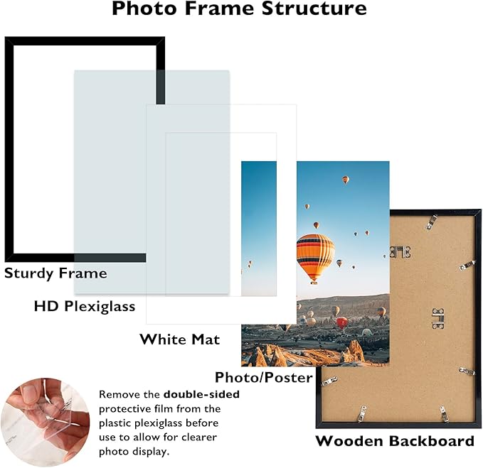 16.5x23.4 A2 Picture Frame Set of 2 Black with 11.7x16.5 A3 Mat, Display Photo 11.7x16.5 with Mat or 16.5 x 23.4 Without Mat, Wall Hanging Large Frame with Plexiglass, 2 Pack, Black