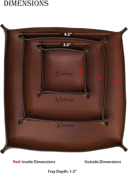 Valet Tray – Full-Grain Leather Catchall Organizer for Keys, Phone & Wallet – Rustic Nightstand & Desk Tray with Raised Sides – Handmade in USA (Vintage Brown, Small Square)