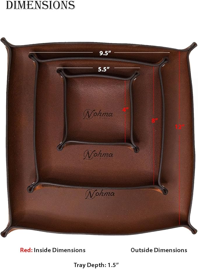 Valet Tray – Full-Grain Leather Catchall Organizer for Keys, Phone & Wallet – Rustic Nightstand & Desk Tray with Raised Sides – Handmade in USA (Vintage Brown, Medium Square)