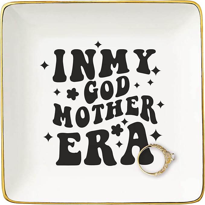 NZY Godmother Proposal Gift for Women-Mother's Day,Christmas,Birthday Gift for Godmom from Godchild-Ceramic Jewelry Tray Trinket Holder Ring Dish-In My Godmother Era