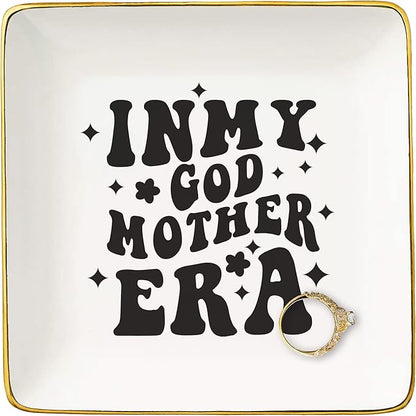 NZY Godmother Proposal Gift for Women-Mother's Day,Christmas,Birthday Gift for Godmom from Godchild-Ceramic Jewelry Tray Trinket Holder Ring Dish-In My Godmother Era