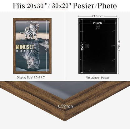 20x30 Frame Brown, Rustic 30x20 Picture Poster Frame, Horizontal Vertical Hanging, Large 20 by 30 Gallery Family Concert Portrait Photo Frame Anniversary/Birthday/Wedding/Thank you/Christmas Gift