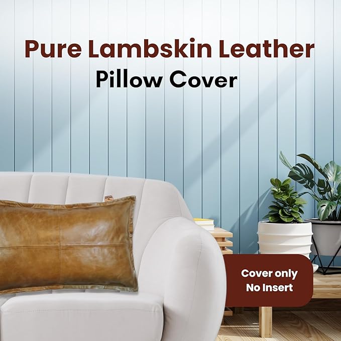 100% Lambskin Leather Pillow Cover - Sofa Cushion Case - Decorative Throw Covers for Living Room & Bedroom, 18x26 Inch - Gold Crunch Box Pack of 1