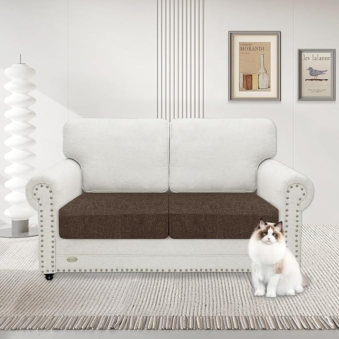 MAXIJIN Waterproof Couch Cushion Covers Stretch Sofa Seat Slipcovers Washable，Sectional Outdoor Cushion Covers with Elastic Bottom for Dogs Pets Kids (2 Pc Cushion Cover, Light Coffee)