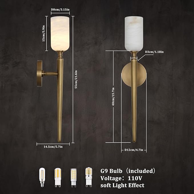 Alabaster Wall Sconce 22in Antique Brass Sconces Wall Lighting, Imported in Spain Natural Alabaster, Bathroom Sconce Gold Sconces Wall Decor, For Living Room dining room Hallway Bedside Staircase