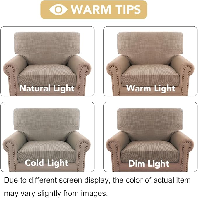 H.VERSAILTEX Multi-Pieces Chair Covers Stretch Couch Covers Form Fitted Seat and Back Cushions Covers (1 Seat Cover Plus 1 Back Cusion Cover, Bonus 2 Armrest Covers), Sand