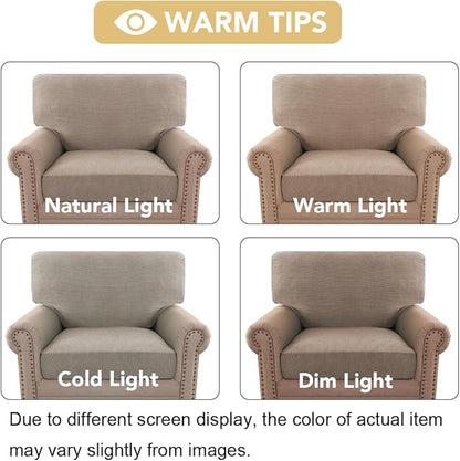 H.VERSAILTEX Multi-Pieces Chair Covers Stretch Couch Covers Form Fitted Seat and Back Cushions Covers (1 Seat Cover Plus 1 Back Cusion Cover, Bonus 2 Armrest Covers), Sand